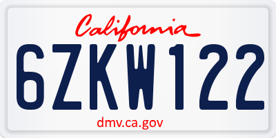 CA license plate 6ZKW122