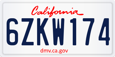 CA license plate 6ZKW174