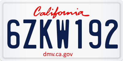 CA license plate 6ZKW192