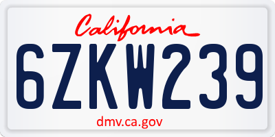 CA license plate 6ZKW239