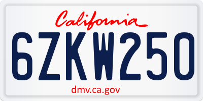 CA license plate 6ZKW250