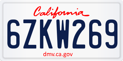 CA license plate 6ZKW269