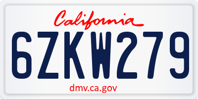CA license plate 6ZKW279