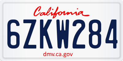 CA license plate 6ZKW284