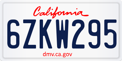 CA license plate 6ZKW295