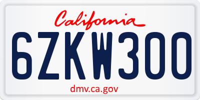 CA license plate 6ZKW300