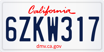 CA license plate 6ZKW317