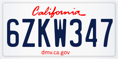 CA license plate 6ZKW347