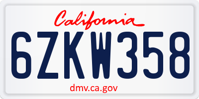 CA license plate 6ZKW358