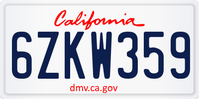 CA license plate 6ZKW359