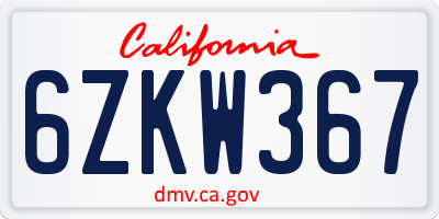 CA license plate 6ZKW367