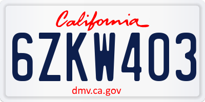 CA license plate 6ZKW403