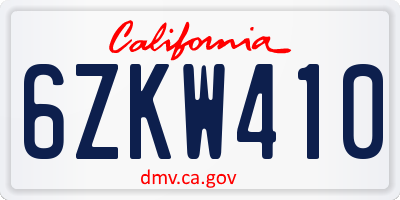 CA license plate 6ZKW410