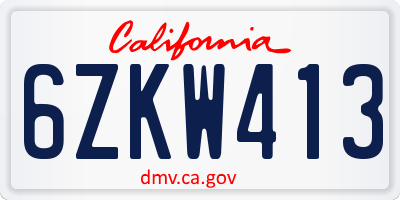 CA license plate 6ZKW413