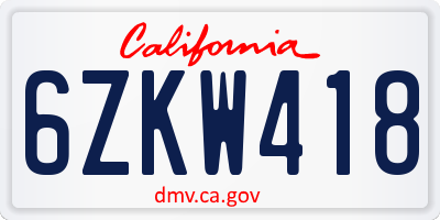CA license plate 6ZKW418