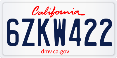CA license plate 6ZKW422