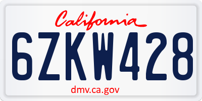CA license plate 6ZKW428