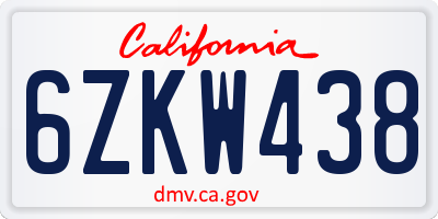 CA license plate 6ZKW438