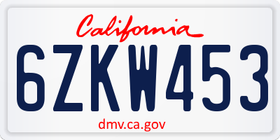 CA license plate 6ZKW453