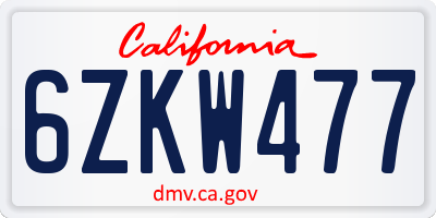 CA license plate 6ZKW477