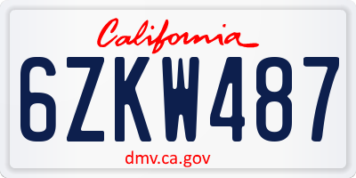CA license plate 6ZKW487
