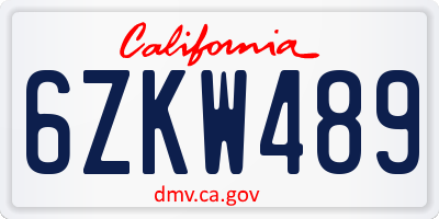CA license plate 6ZKW489
