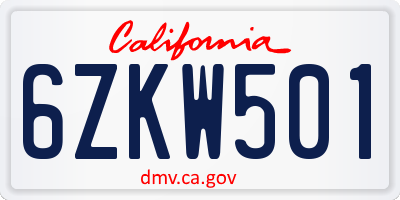CA license plate 6ZKW501