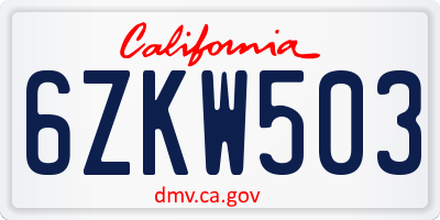 CA license plate 6ZKW503
