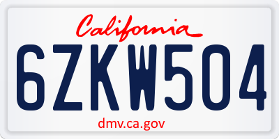 CA license plate 6ZKW504