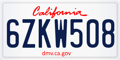 CA license plate 6ZKW508
