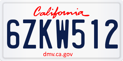 CA license plate 6ZKW512