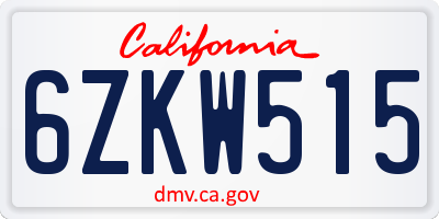 CA license plate 6ZKW515