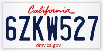 CA license plate 6ZKW527
