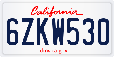 CA license plate 6ZKW530