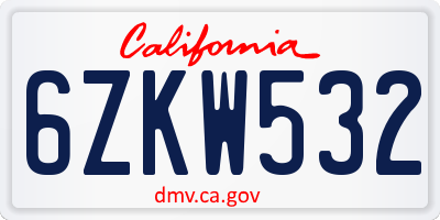 CA license plate 6ZKW532