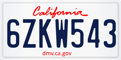 CA license plate 6ZKW543