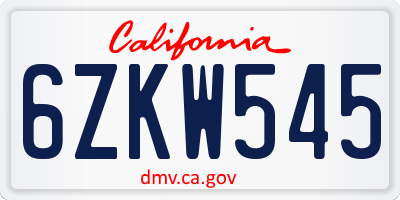 CA license plate 6ZKW545