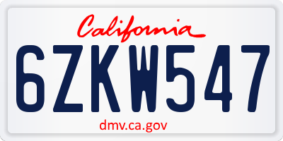 CA license plate 6ZKW547