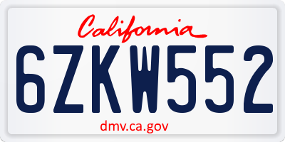 CA license plate 6ZKW552
