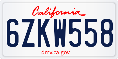 CA license plate 6ZKW558