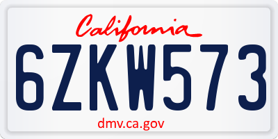 CA license plate 6ZKW573