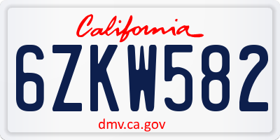 CA license plate 6ZKW582