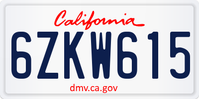 CA license plate 6ZKW615