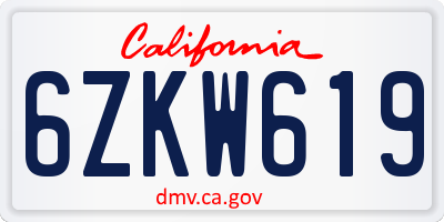 CA license plate 6ZKW619