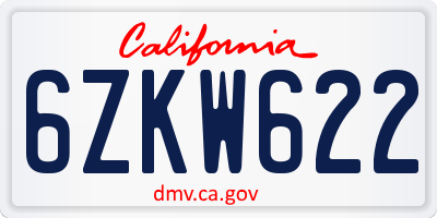 CA license plate 6ZKW622