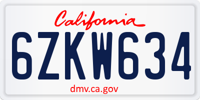 CA license plate 6ZKW634