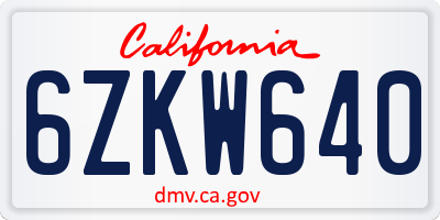 CA license plate 6ZKW640