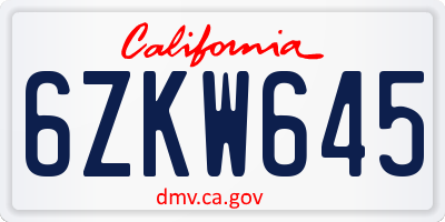 CA license plate 6ZKW645