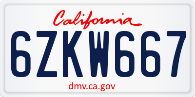 CA license plate 6ZKW667