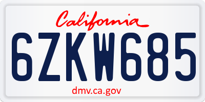 CA license plate 6ZKW685
